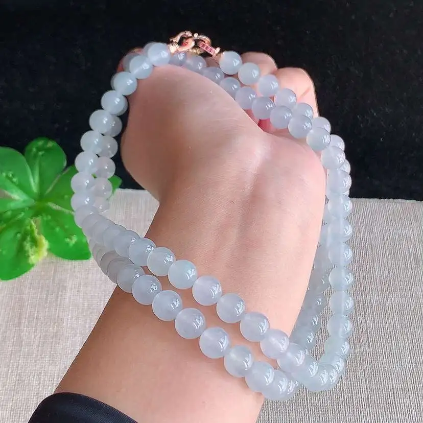 a货翡翠冰种白月光圆珠项链毛衣链88颗  尺寸7.8mm 重量79.60g 0102