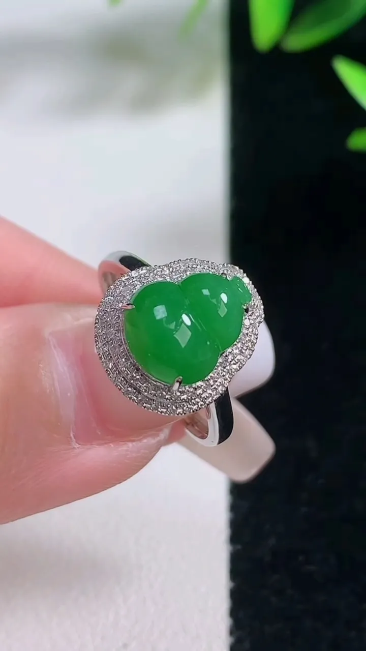 天然A货翡翠葫芦戒指，尺寸17-10-8.2，重量:2.65g2026年1月5日
工厂直销收藏佳品,种好水足，色泽均匀，有种有色，上手高大气！