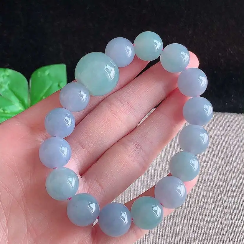 a货翡翠冰种紫罗兰圆珠佛珠手串16颗  尺寸17.7×14.4/12mm 重量59.00g 0104