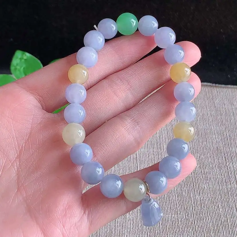 a货翡翠冰种三彩圆珠佛珠手串23颗 尺寸8.8mm 重量28.25g 0104