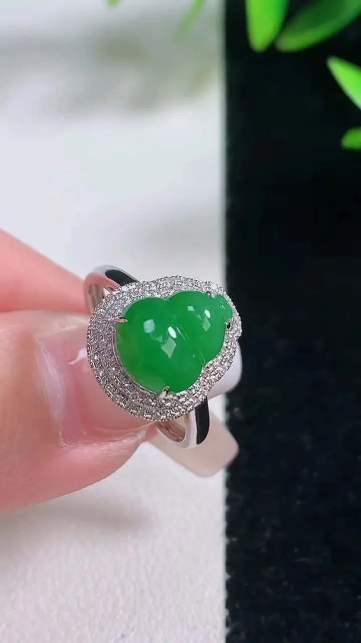 天然A货翡翠葫芦戒指，尺寸17-10-8.2，重量:2.65g2026年1月5日
工厂直销收藏佳品,种好水足，色泽均匀，有种有色，上手高大气！