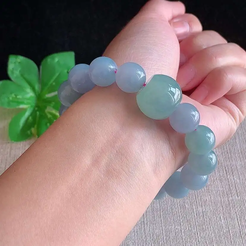 a货翡翠冰种紫罗兰圆珠佛珠手串16颗  尺寸17.7×14.4/12mm 重量59.00g 0104