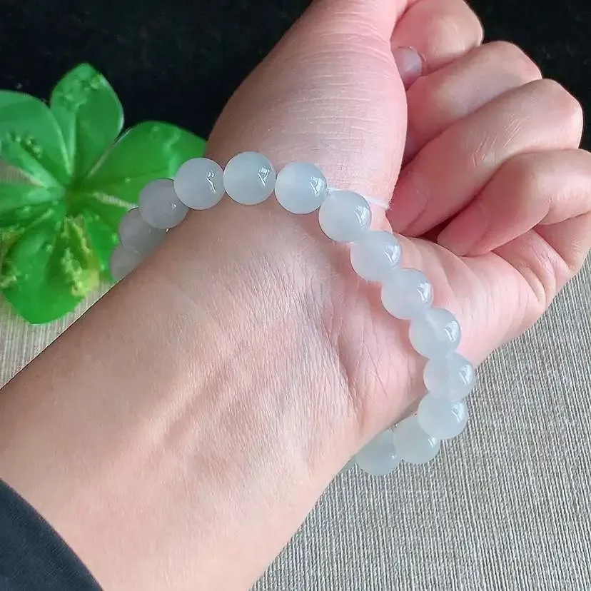a货翡翠冰种白月光圆珠佛珠手串21颗  尺寸8.6mm 重量25.00g 0104