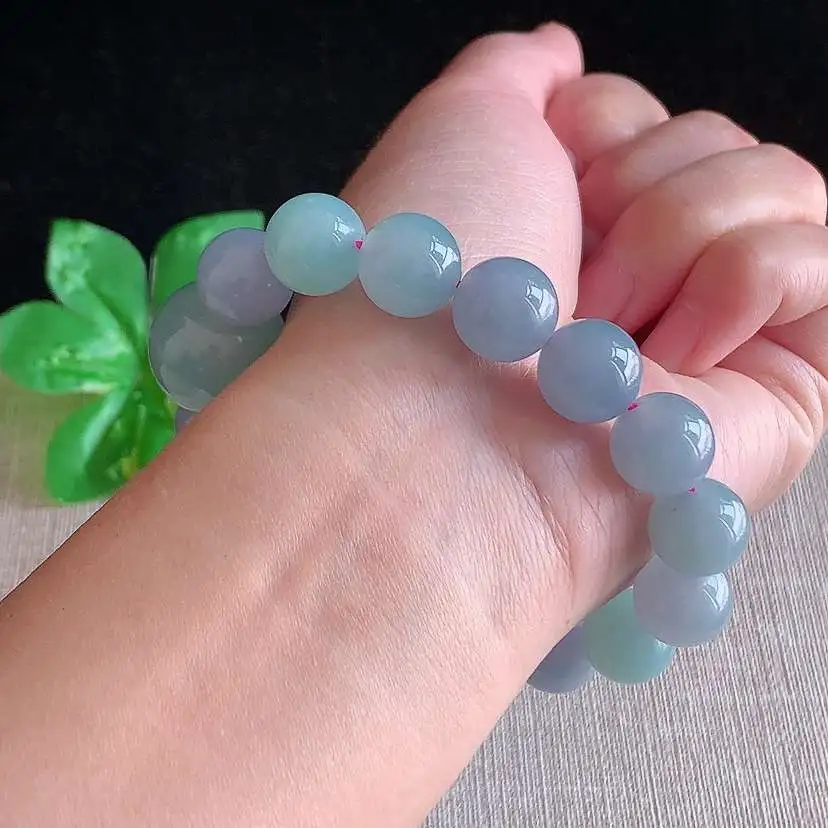 a货翡翠冰种紫罗兰圆珠佛珠手串16颗  尺寸17.7×14.4/12mm 重量59.00g 0104