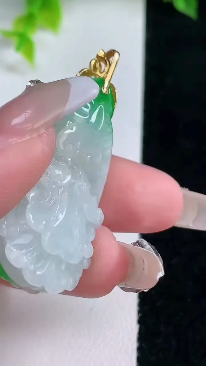 天然A货翡翠白菜吊坠，尺寸40-19.6-10，重量:16.32g
1月15日