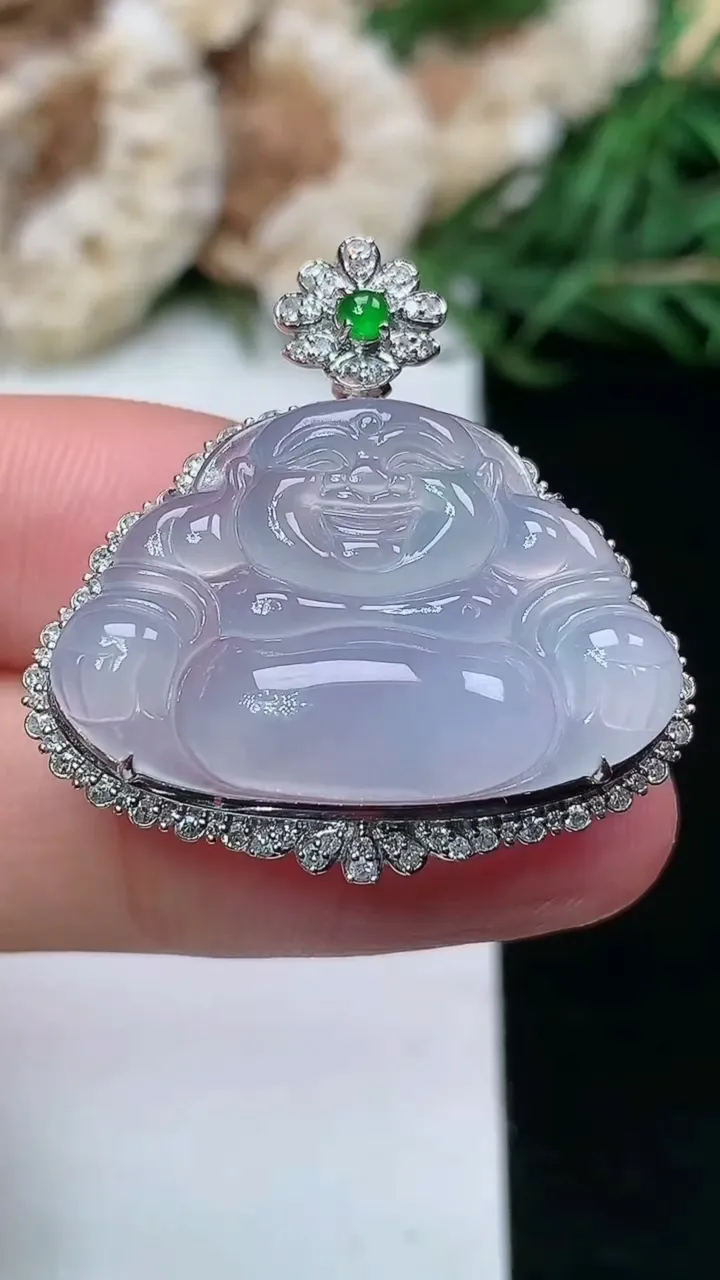 天然A货翡翠紫罗兰佛公吊坠，尺寸29.4-28.9-10.5，裸石17.3-26.2，重量:5.31