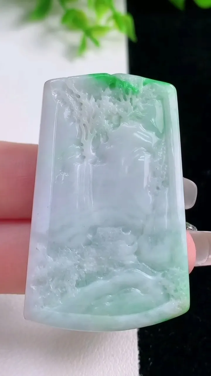 天然A货翡翠山水牌吊坠，尺寸48-31-7.6，重量:24.56g
1月17日