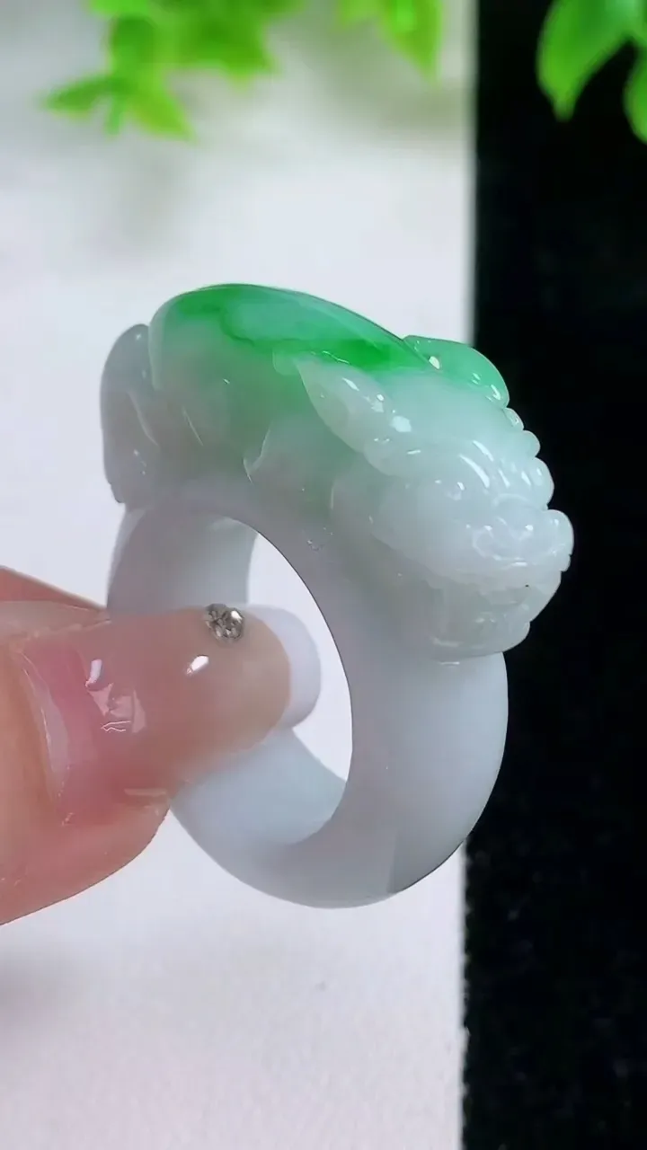 天然A货翡翠貔貅指环扳指，尺寸20-32.4-10-12，重量:19.32g2026年1月17日
工厂直销收藏佳品,种好水足，色泽均匀，有种有色，上手高大气！