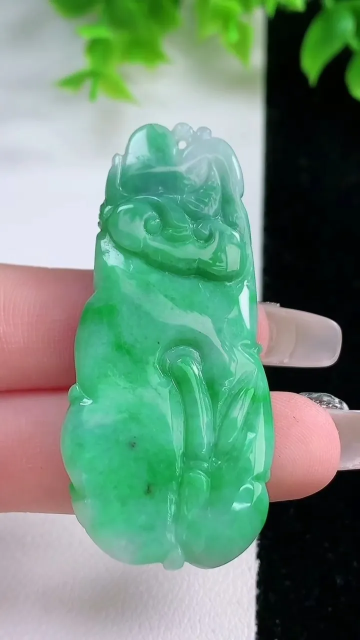 天然A货翡翠年年有余吊坠，尺寸53.3-24.3-7.4，重量:14.78g
1月18日