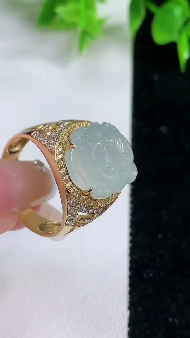 天然A货翡翠种白冰貔貅戒指，尺寸20.7-19-14-11.2，重量:9.54g2026年1月18日
工厂直销收藏佳品,种好水足，色泽均匀，有种有色，上手高大气！