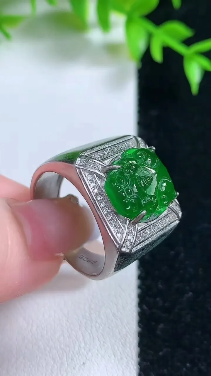 天然A货翡翠貔貅戒指，尺寸14.3-11.6-3，重:10.20g2026年1月18日
工厂直销收藏佳品,种好水足，色泽均匀，有种有色，上手高大气！
