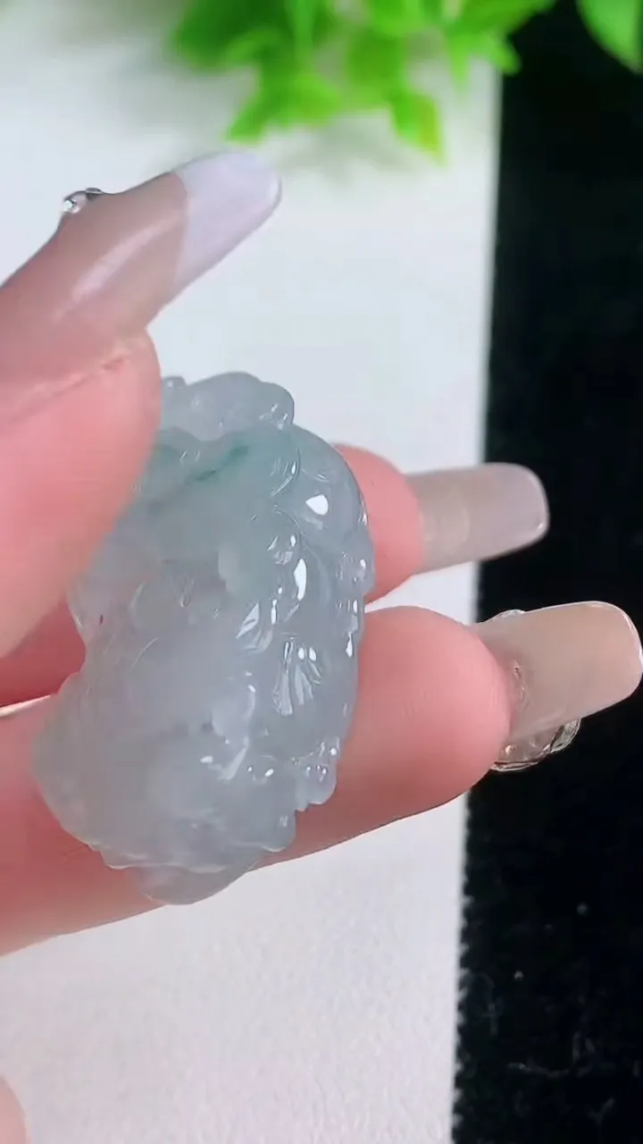 天然A货翡翠冰种飘花霸王貔貅吊坠，尺寸33.8-19-11.5，重量:16.32g
1月19日