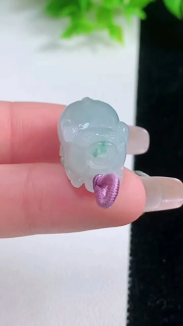 天然A货翡翠飘花生肖猪吊坠，尺寸20.3-13-11.6，重量:7.43g
1月19日