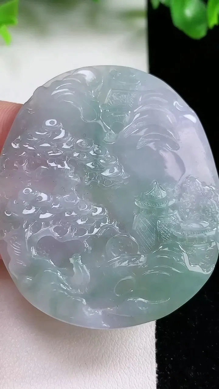 天然A货翡翠山水牌吊坠，尺寸55-45.8-4.7，重量:28.29g
1月21日