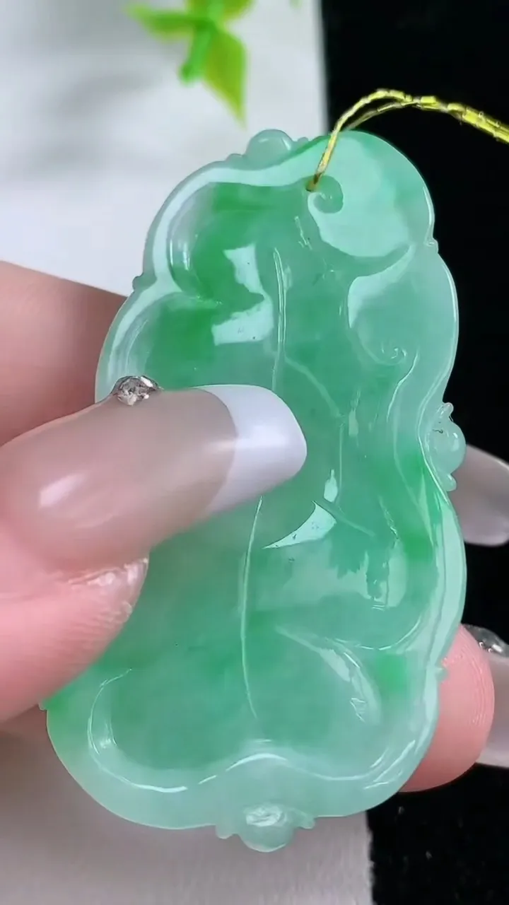 天然A货翡翠荷叶吊坠，尺寸48.5-27.5-7.1，重:17.46g
1月21日