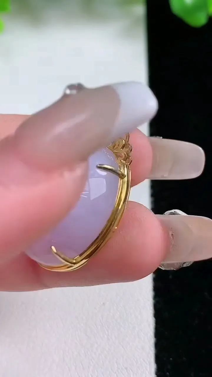 天然A货翡翠18K金紫罗兰蛋面吊坠，尺寸32.7-18.4-12.2，裸石21.5-17.4重量:9