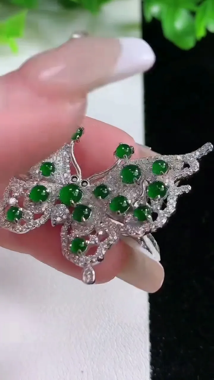 天然A货翡翠蛋面蝴蝶胸针，尺寸4.8，重量:8.70g
1月21日