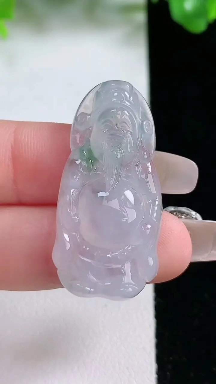 天然A货翡翠冰种飘花财神爷吊坠，尺寸37-17.5-5.8，重量:6.98g
1月21日