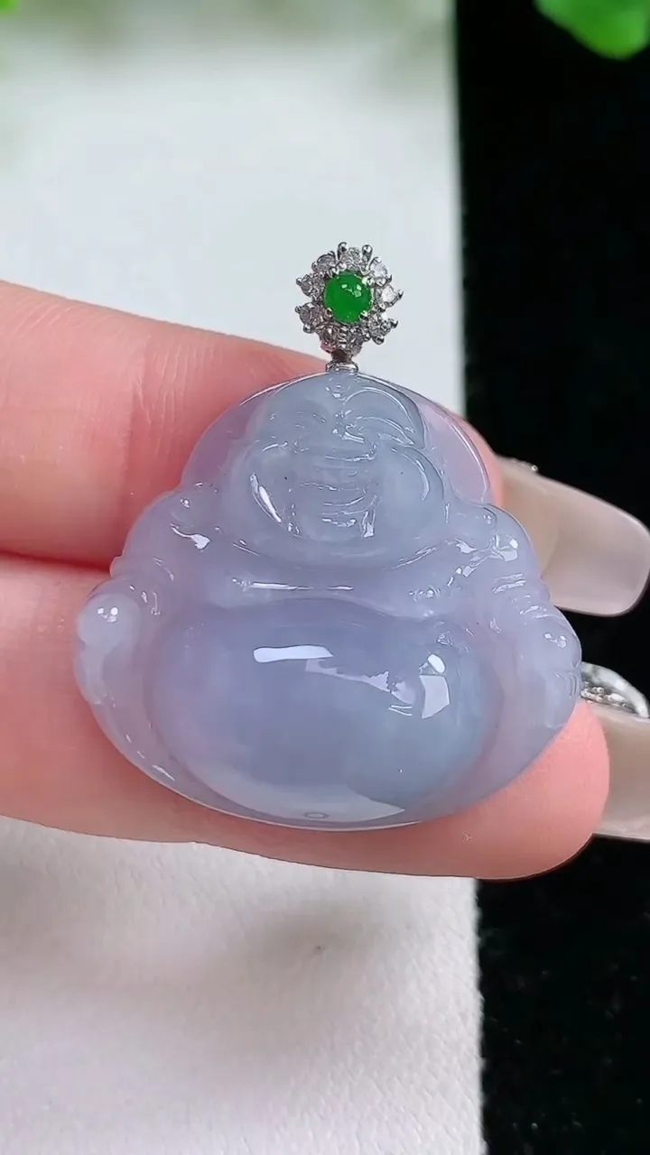 天然A货翡翠18K金紫罗兰佛公吊坠，尺寸25.8-28-8.5，重量:9.93g
1月21日