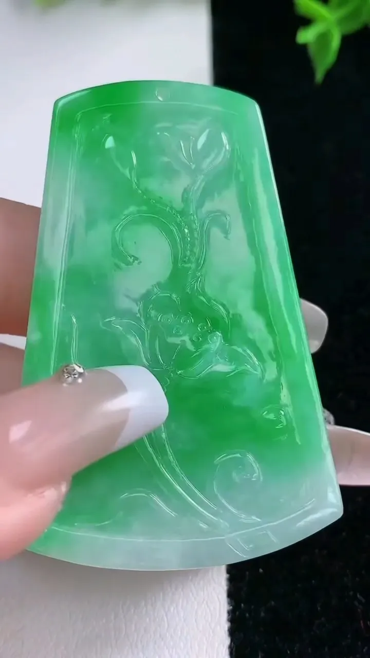 天然A货翡翠鸟语花香吊坠，尺寸55.2-34.8-4.7，重量:22.73g
1月22日