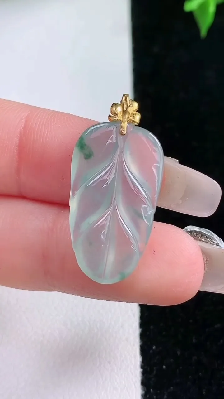 天然A货翡翠种飘花金枝玉叶 叶子吊坠，尺寸22.8-13.6-3.2，重量:2.16g
1月22日