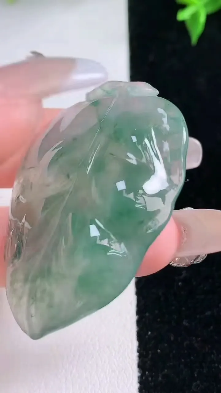 天然A货翡翠飘花金枝玉叶 叶子吊坠，尺寸47-31.8-8，重量:18.81g
1月22日