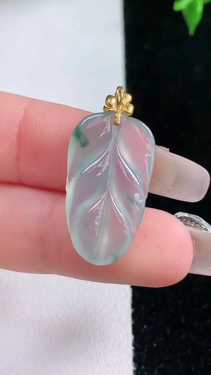 天然A货翡翠种飘花金枝玉叶 叶子吊坠，尺寸22.8-13.6-3.2，重量:2.16g
1月22日
