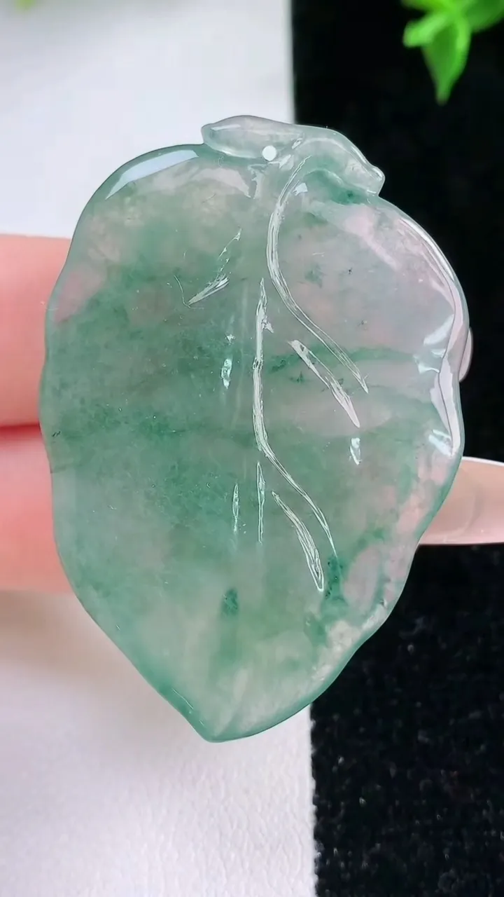 天然A货翡翠飘花金枝玉叶 叶子吊坠，尺寸47-31.8-8，重量:18.81g
1月22日