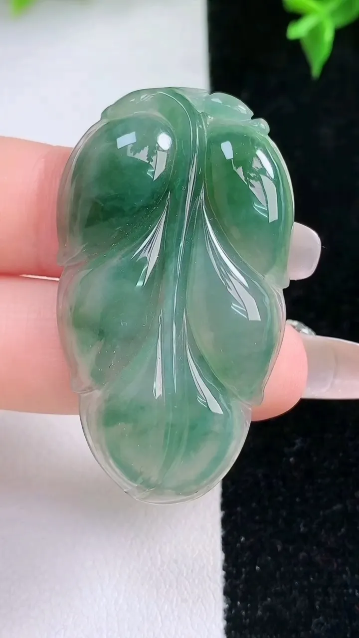 天然A货翡翠飘花金枝玉叶 叶子吊坠，尺寸46-26.4-5，重量:10.61g
1月22日