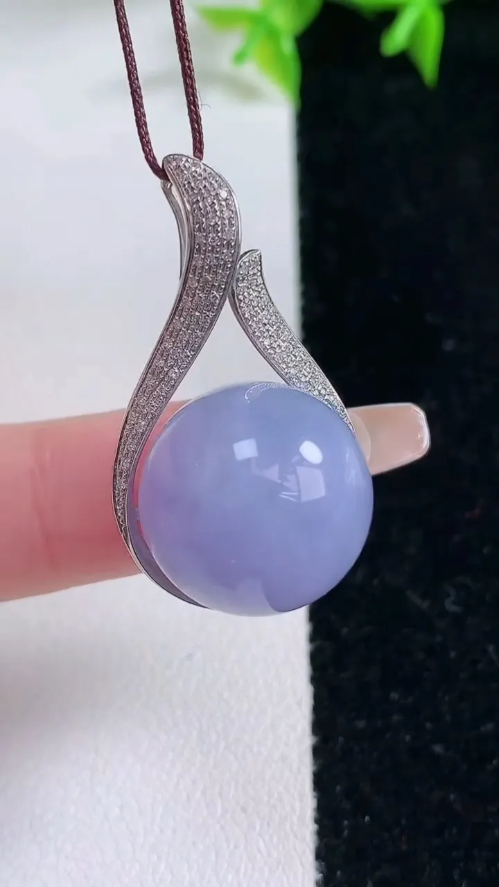 天然A货翡翠18K金紫罗兰圆珠吊坠，尺寸32.5-18.3-16.5，裸石16重量:9.32g1月2