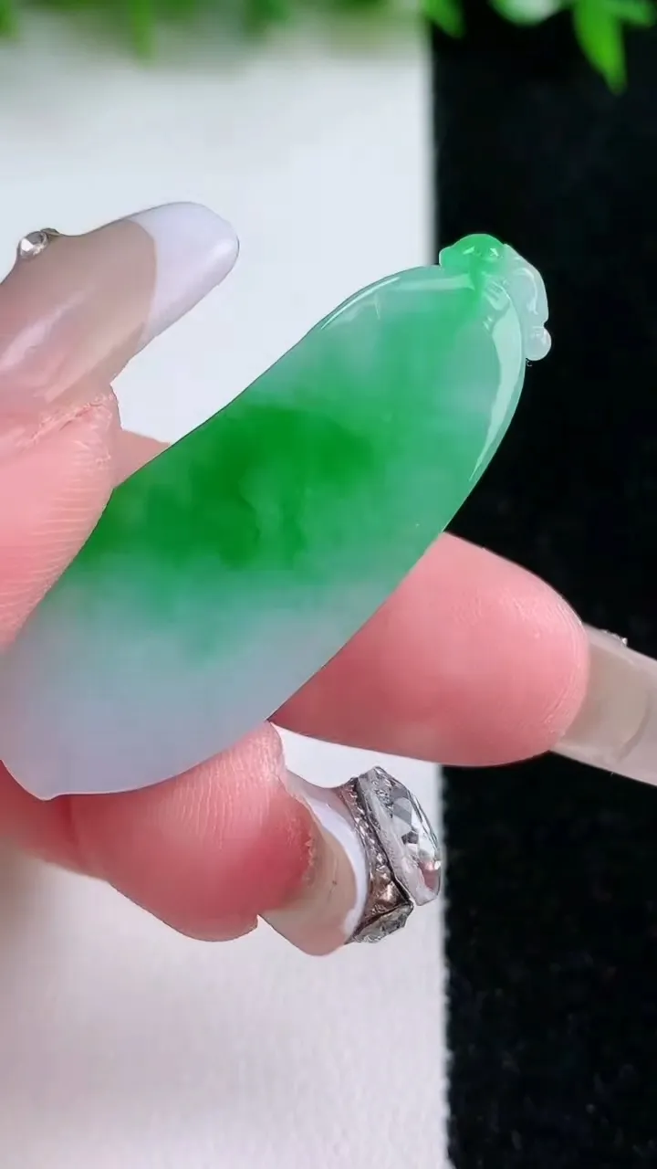 天然A货翡翠福瓜吊坠，尺寸40.8-14.5-8，重量:8.01g
1月24日