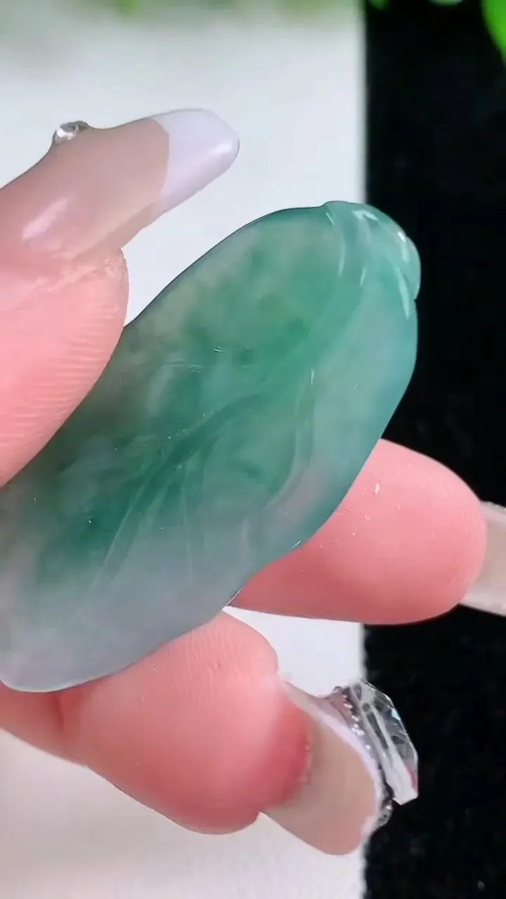 天然A货翡翠飘花金枝玉叶 叶子吊坠，尺寸39.4-19-7.6，重量:9.04g
1月24日