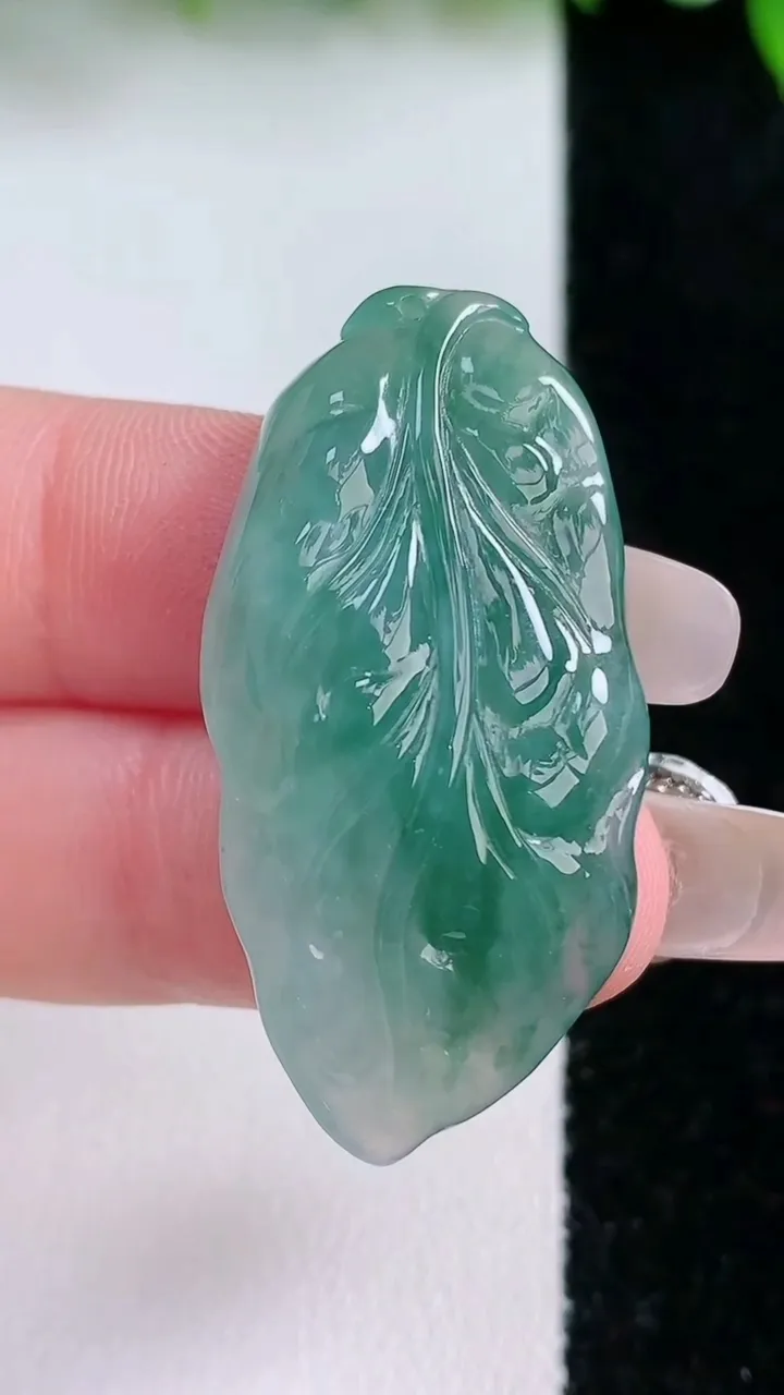 天然A货翡翠飘花金枝玉叶 叶子吊坠，尺寸39.4-19-7.6，重量:9.04g
1月24日