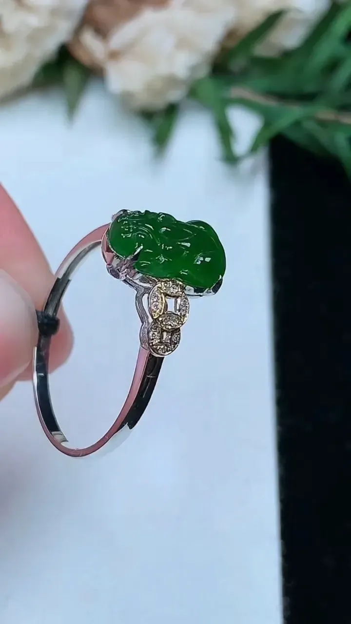 天然A货翡翠貔貅戒指，尺寸16.9-9.7-5.8，重量:1.44g2026年1月25日
工厂直销收藏佳品,种好水足，色泽均匀，有种有色，上手高大气！
