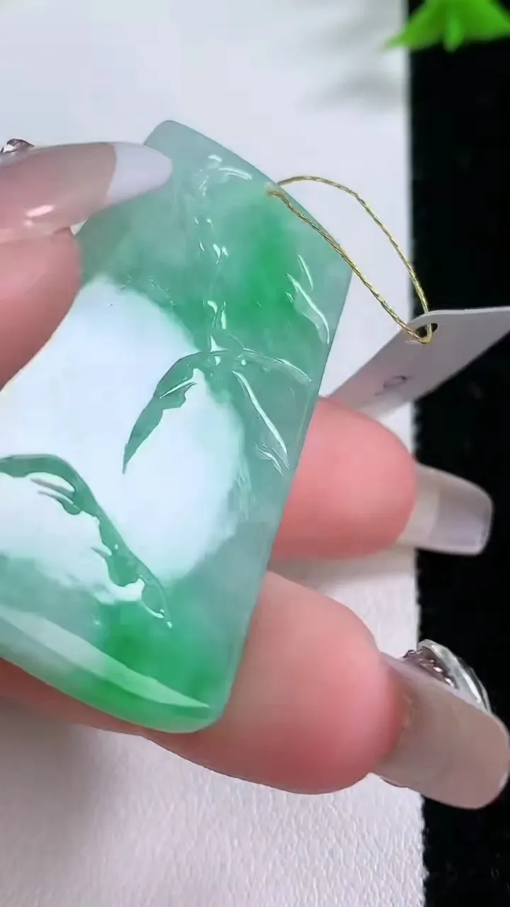 天然A货翡翠山水牌吊坠，尺寸47-26.7-6，重量:19.06g
1月26日