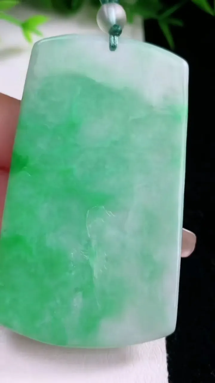 天然A货翡翠山水牌吊坠，尺寸65.6-38.3-4.2，重量:29.66g
1月26日