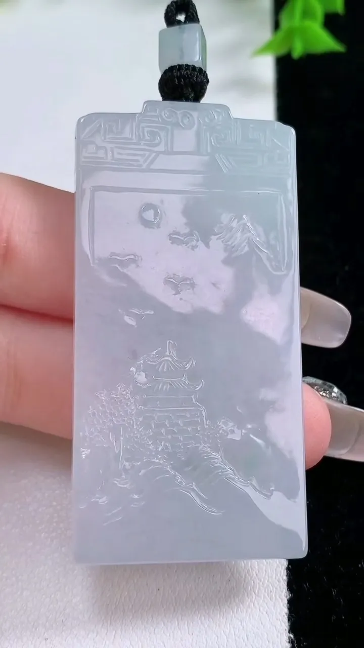 天然A货翡翠山水牌吊坠，尺寸56.7-28-5，重量:26.44g
1月27日