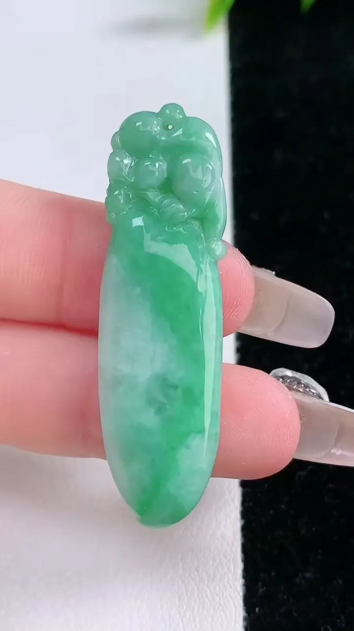 天然A货翡翠福瓜吊坠，尺寸45.8-13.2-5.6，重量:7.44g
1月28日