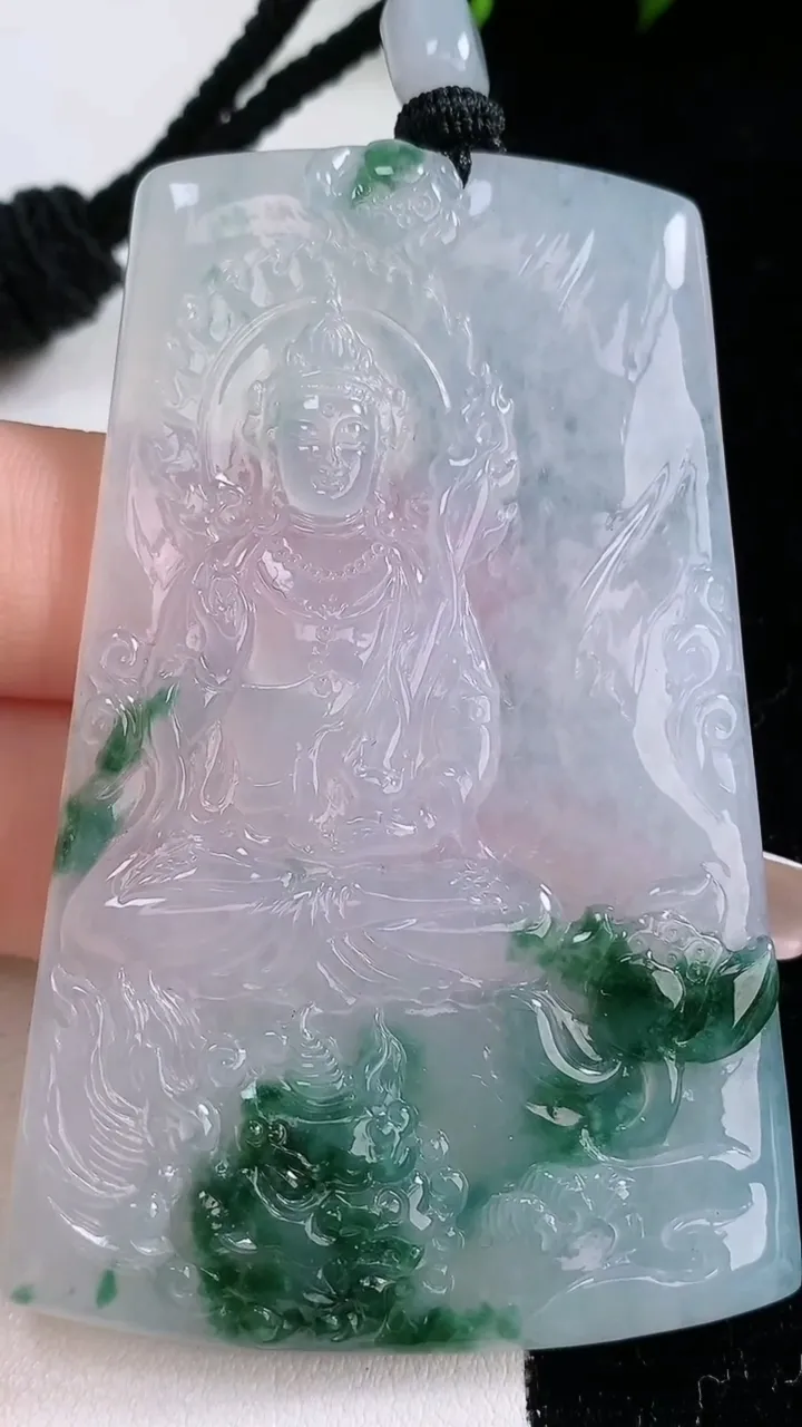 天然A货翡翠种飘花文殊菩萨吊坠，尺寸69-44.3-5，重量:42.31g
1月29日