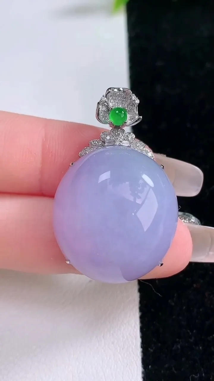 天然A货翡翠18K金紫罗兰蛋面吊坠，尺寸35.7-24.6-22.7-11.7，重量:13.78g
