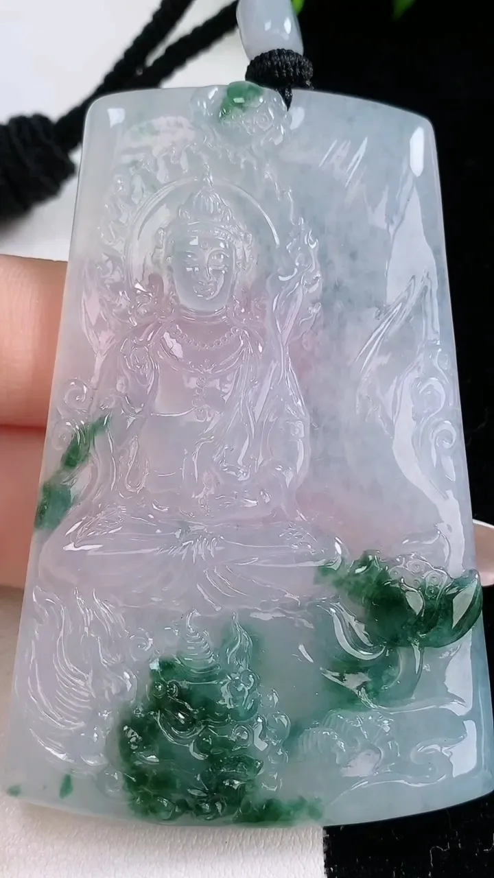 天然A货翡翠种飘花文殊菩萨吊坠，尺寸69-44.3-5，重量:42.31g
1月29日