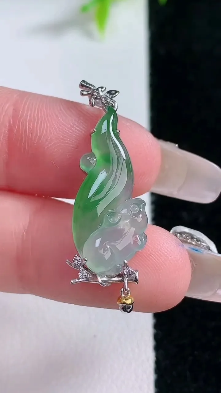 天然A货翡翠松鼠吊坠，尺寸30.6-10.5-4，重量:2.09g
1月30日