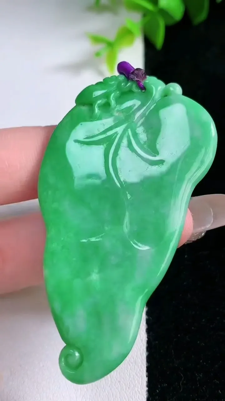 天然A货翡翠金枝玉叶 叶子吊坠，尺寸62.7-33.8-5，重量:23.11g
1月30日