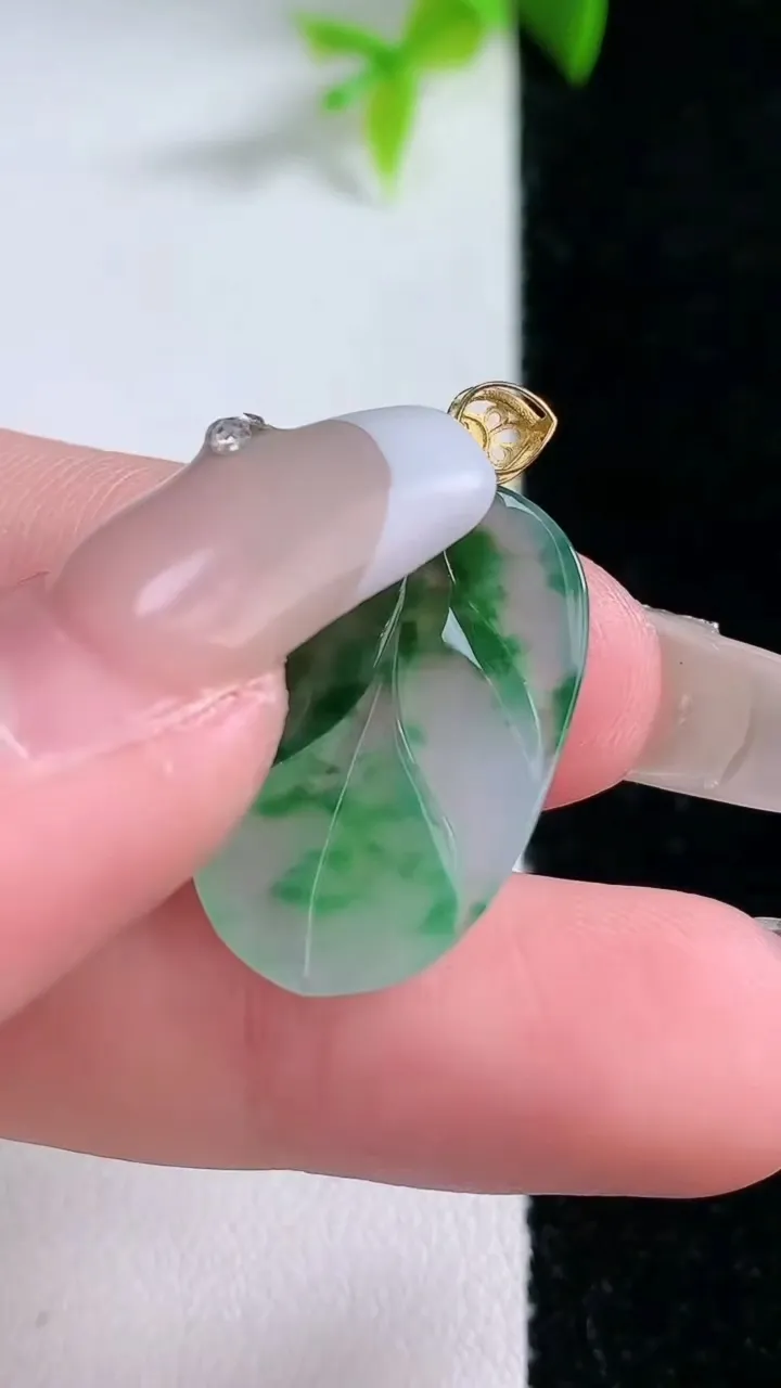 天然A货翡翠金枝玉叶 叶子吊坠，尺寸28.5-22-8，重量:2.29g
1月30日