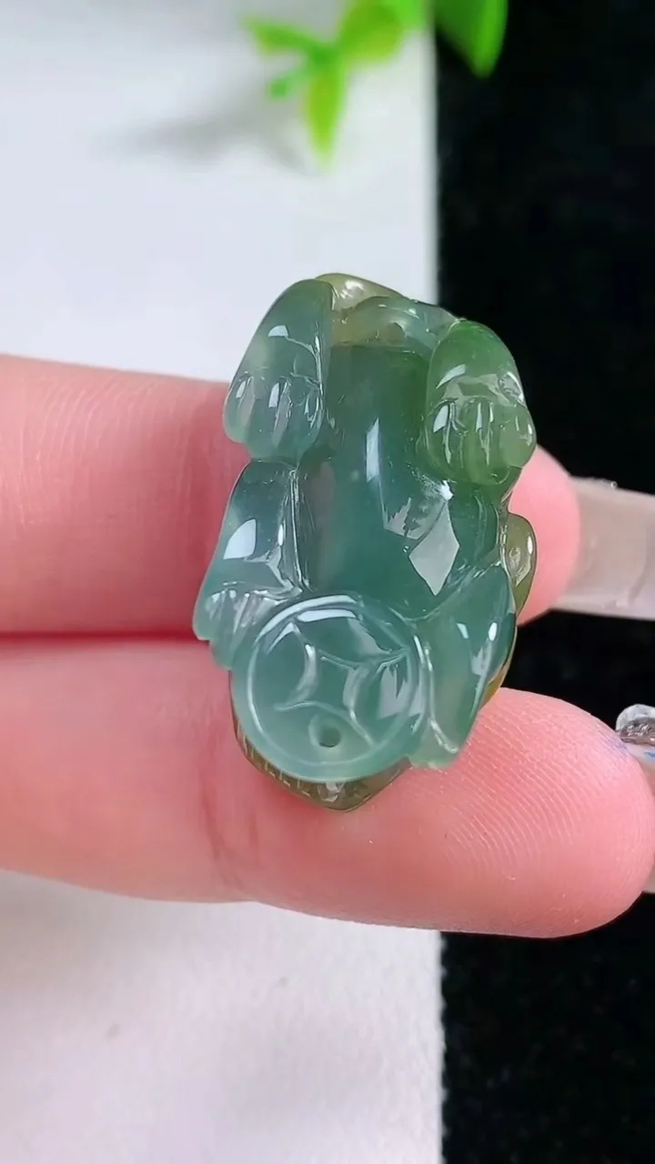 天然A货翡翠双彩貔貅吊坠，尺寸28.7-16.4-13，重量:11.42g
1月30日