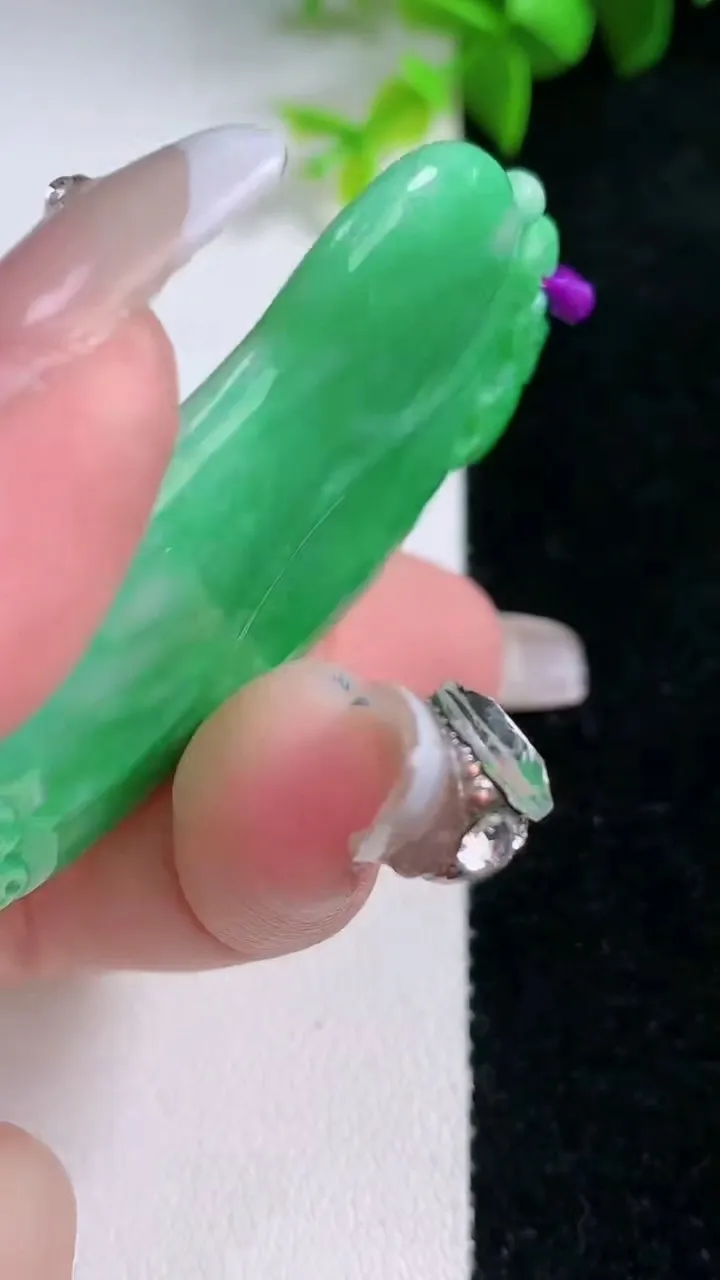 天然A货翡翠金枝玉叶 叶子吊坠，尺寸62.7-33.8-5，重量:23.11g
1月30日