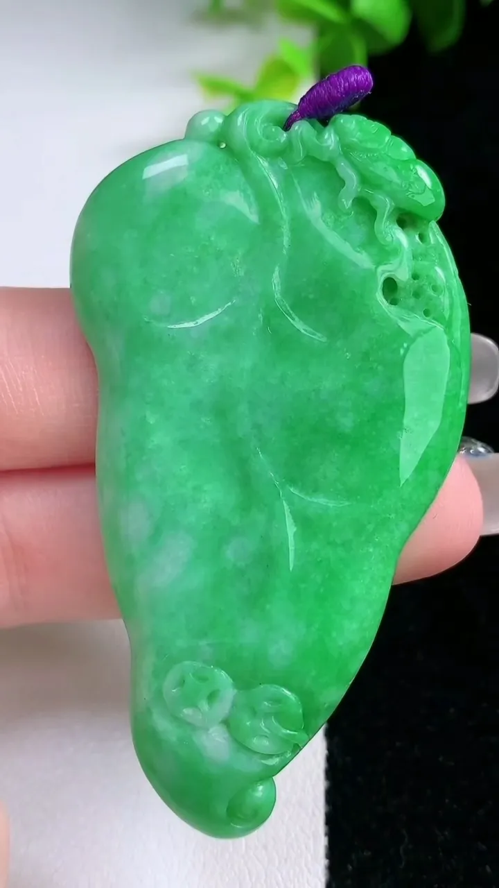 天然A货翡翠金枝玉叶 叶子吊坠，尺寸62.7-33.8-5，重量:23.11g
1月30日