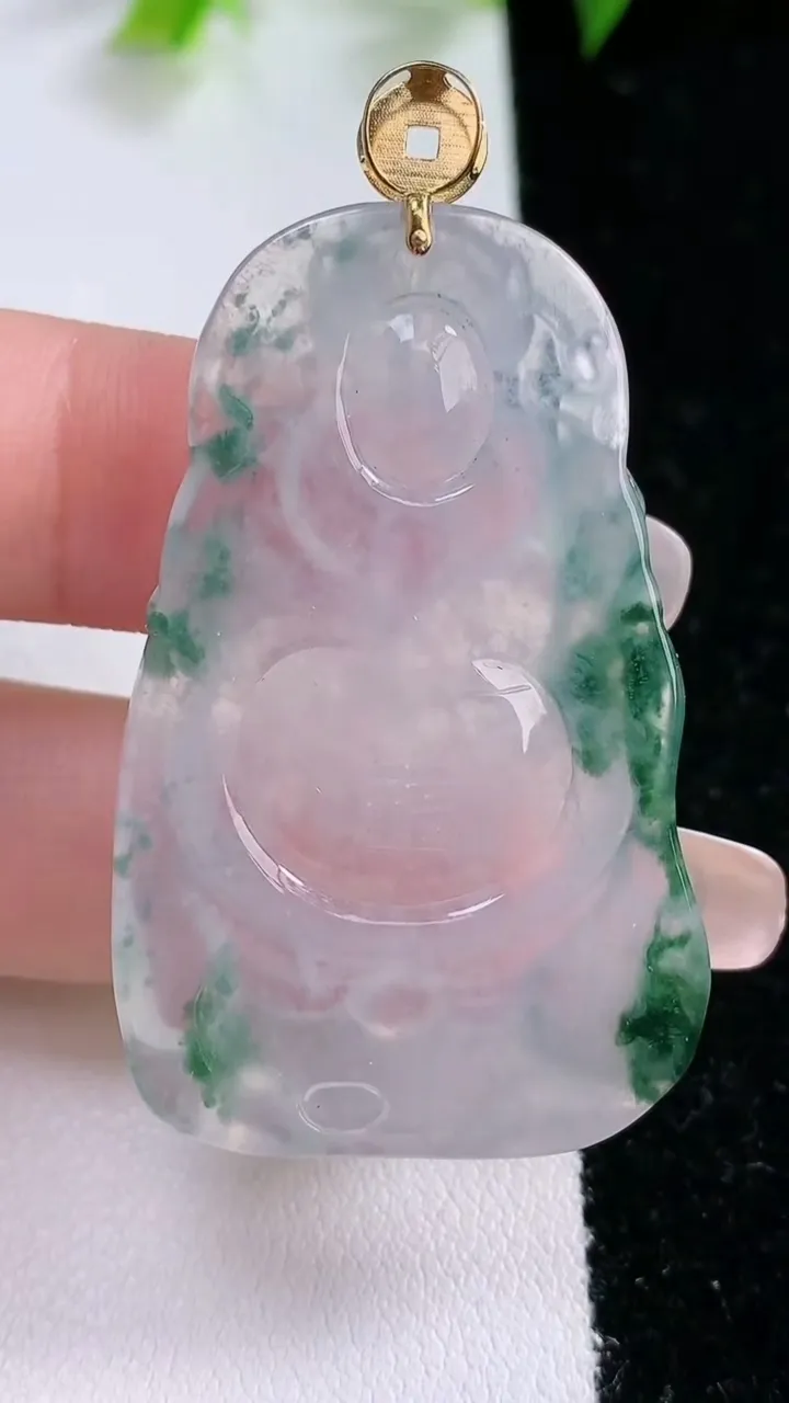 天然A货翡翠种飘花财神爷吊坠，尺寸46-29-5.8，重量:14.45g
2月1日