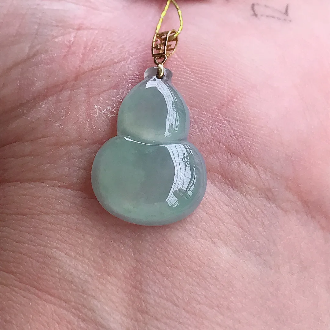 实拍A货翡翠21.2/15/4.8老坑18k金镶嵌冰种冰晴葫芦吊坠翡翠挂件