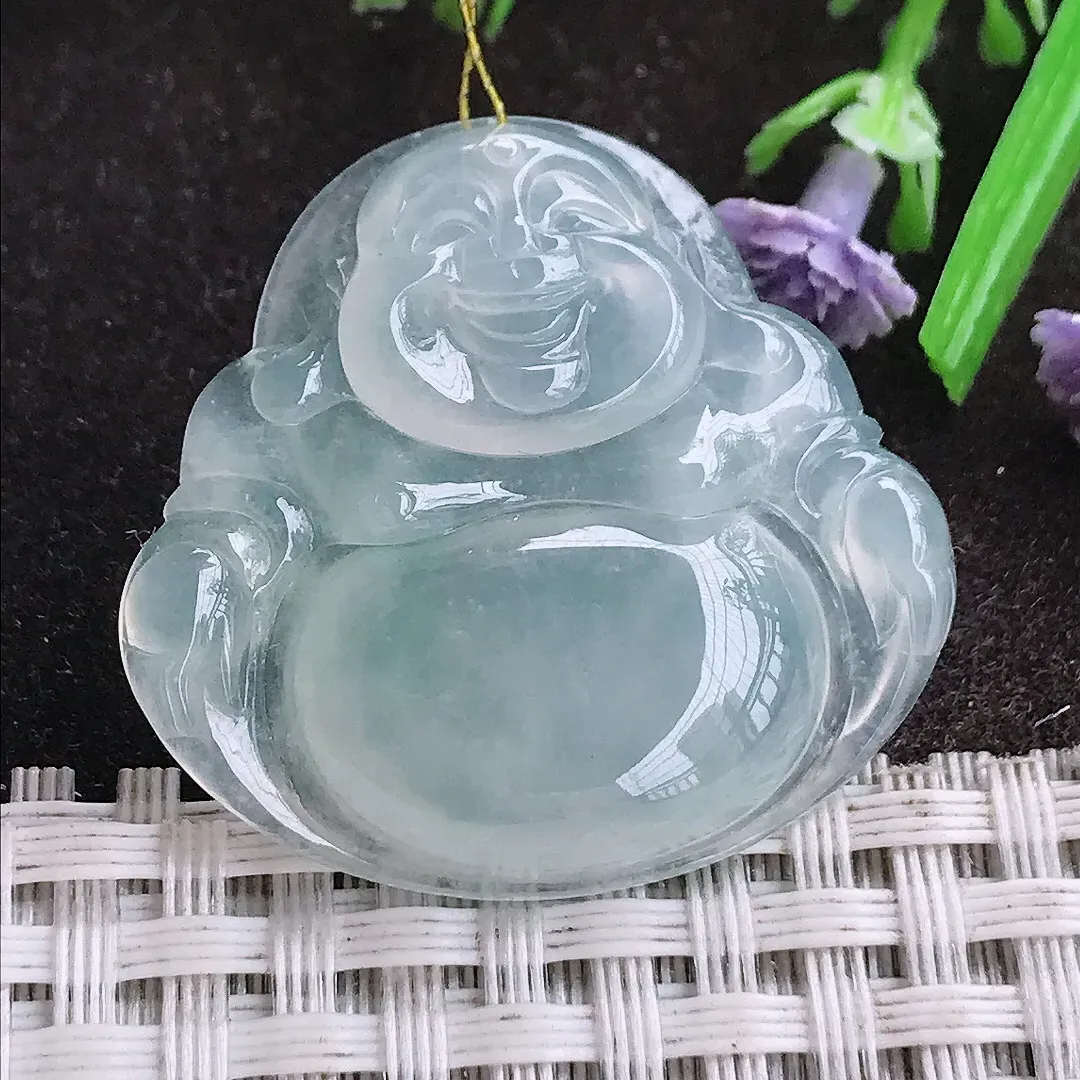 实拍A货翡翠31.5/33.6/5.6老坑冰种通透佛公吊坠翡翠玉佛挂件